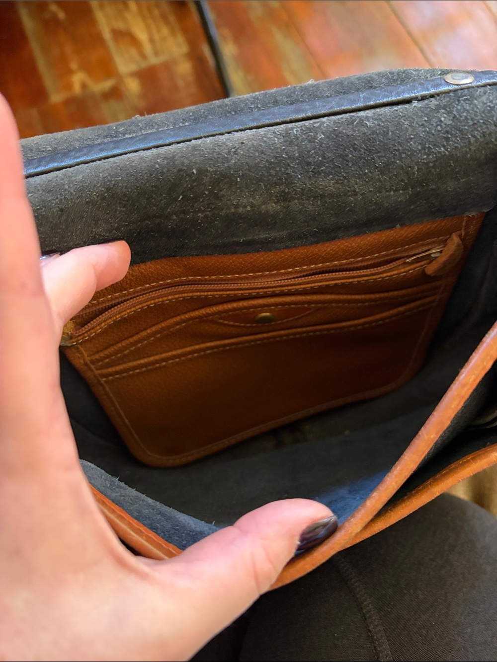Dooney & Bourke Black and Tan Leather Messenger Crossbody - Picture 3 of 5